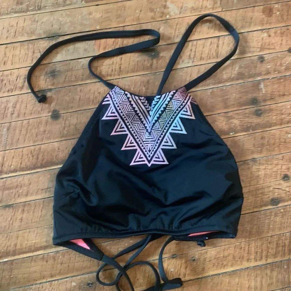 Victoria’s Secret Pink Aztec black halter tie XS swim top